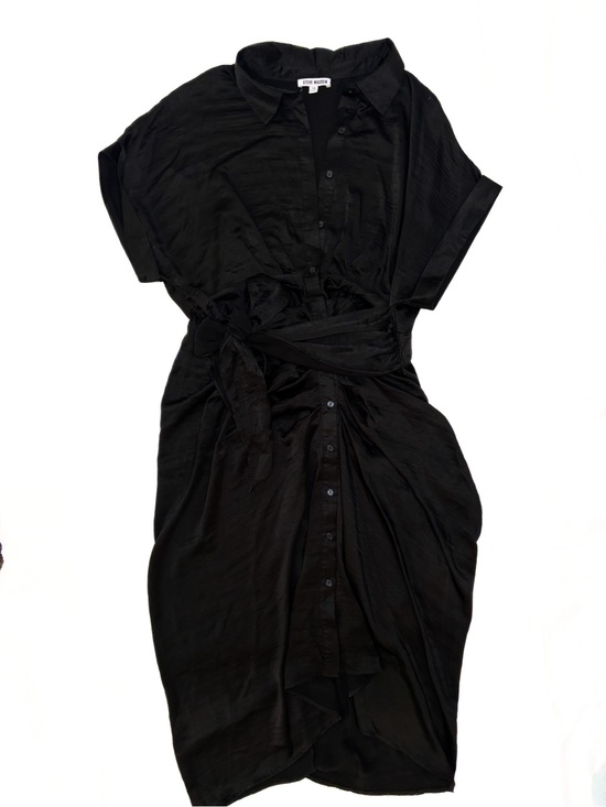 Steve Madden Dresses & Skirts - Steve Madden Black Satin Button-Down Tie-Waist Midi Dress